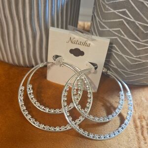 Natasha Couture Silver  & Gold Double Hoop Earrings